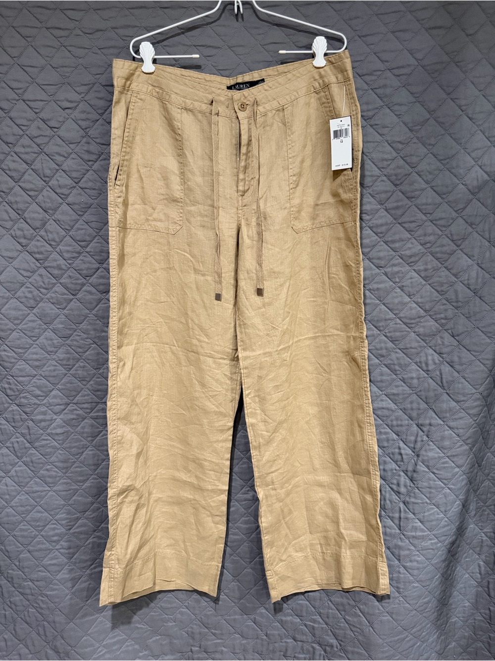 Lauren Ralph Lauren Wide-Leg Drawstring Linen Pants - Tan - 12 - Picture 3 of 4